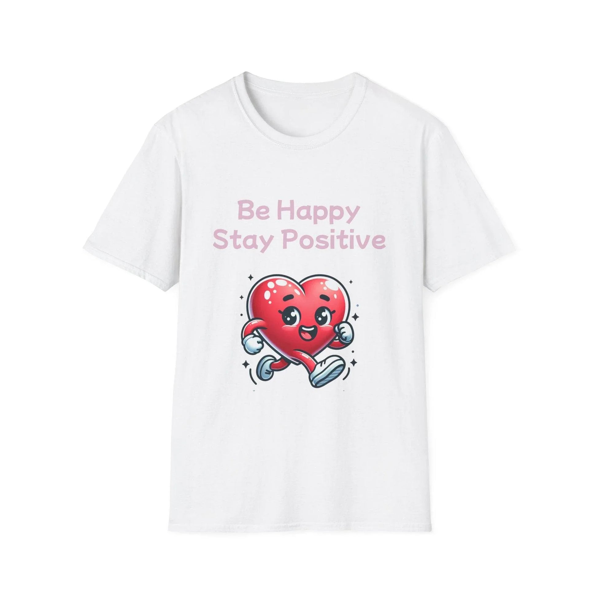 Be Happy Stay Positive Unisex Softstyle T-Shirt - Cheerful Heart Design - The Dreamer's Bookshop.
