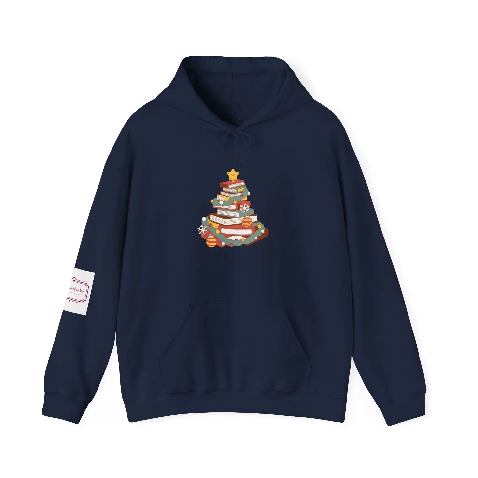 Christmas Book Tree Unisex Hooded Sweatshirt - Cozy Literary Apparel - The Dreamer's Bookshop.