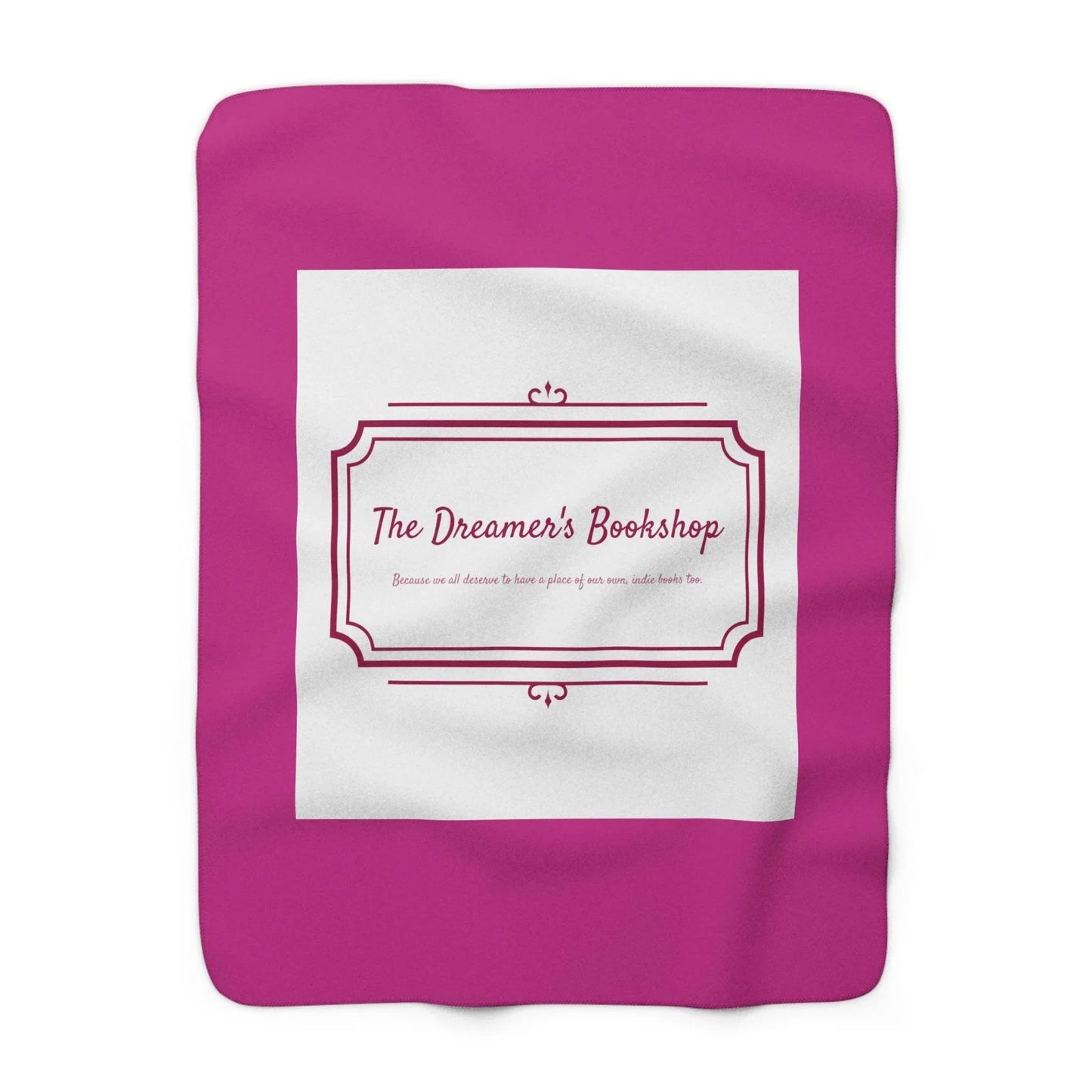 Pink Cozy Sherpa Fleece Blanket - 'The Dreamer's Bookshop' Design - The Dreamer's Bookshop.