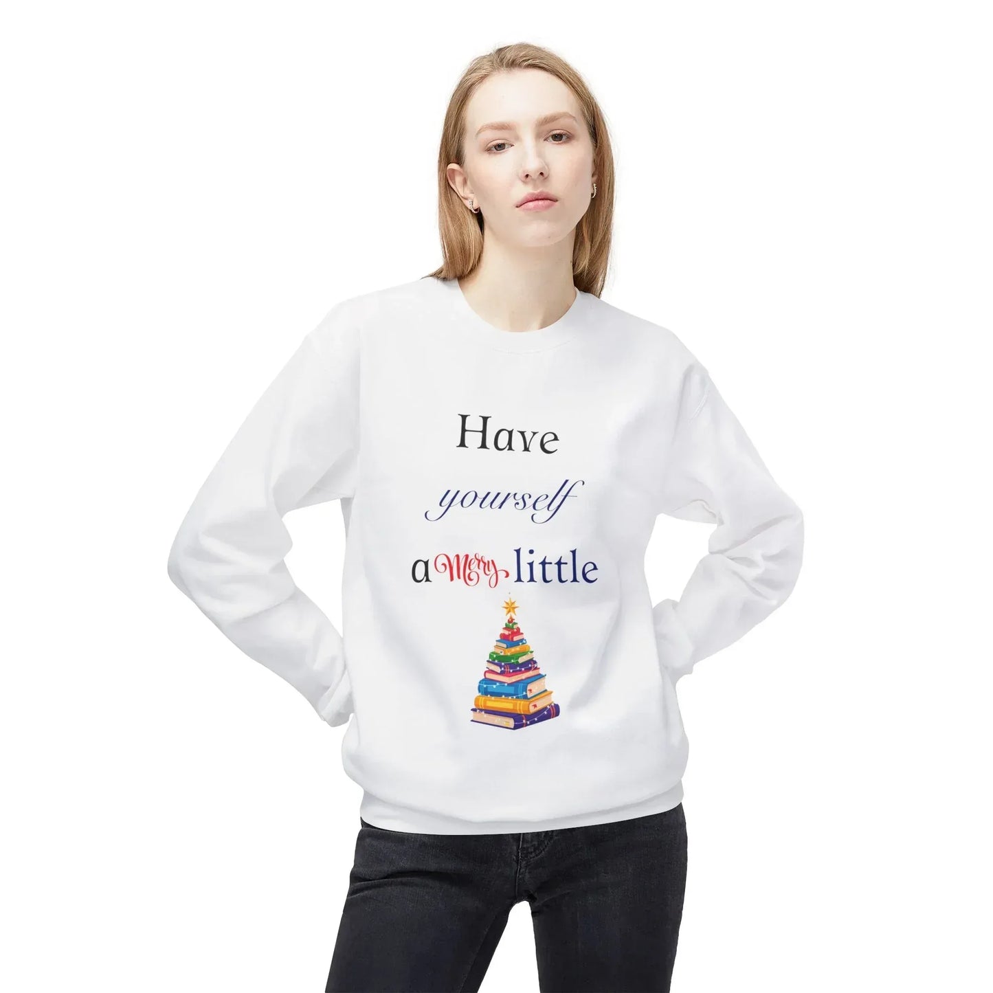 A Merry Little Bookmas - Fleece Crewneck Sweatshirt - Unisex Midweight - The Dreamer's Bookshop.