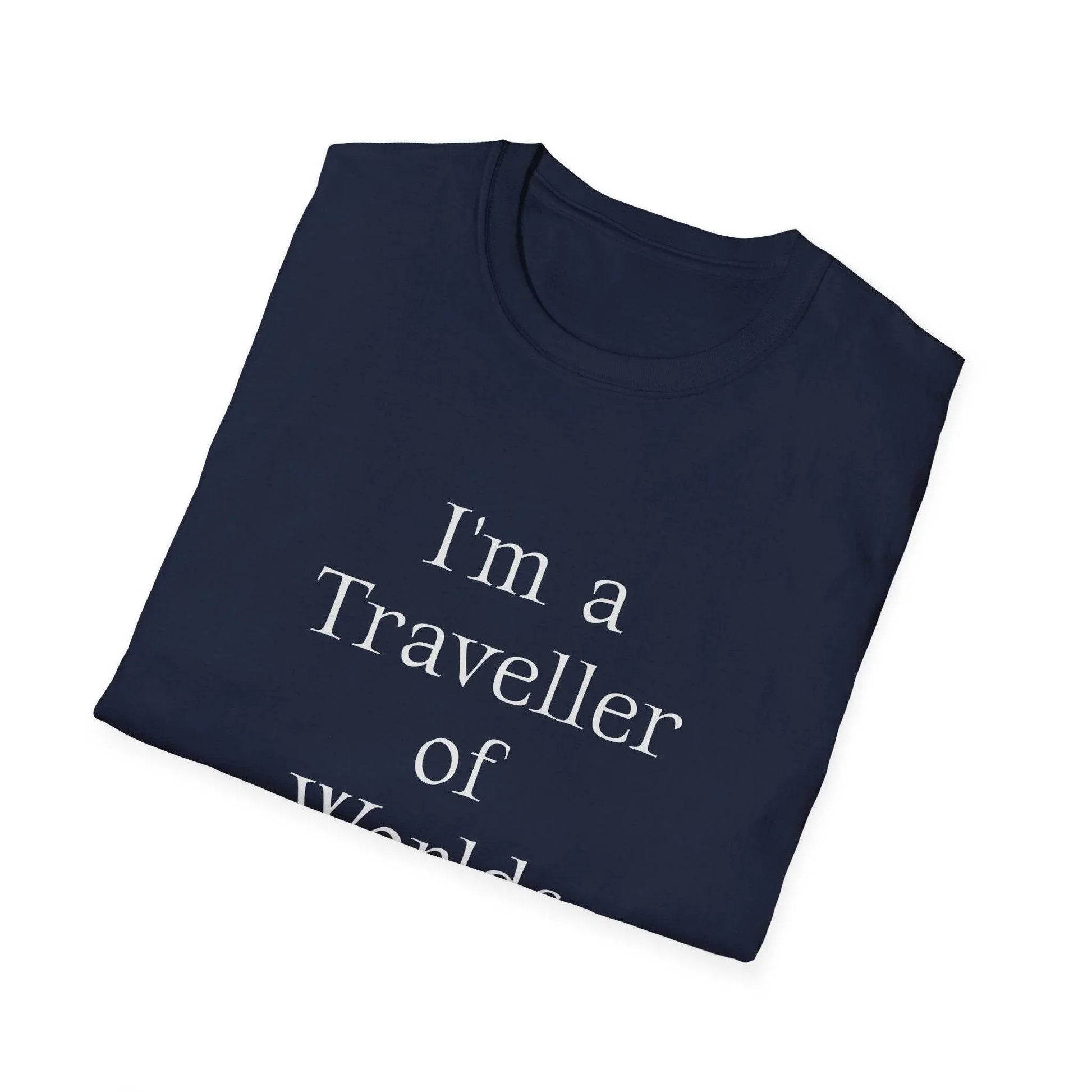Unisex Softstyle T-Shirt - Traveller of Worlds Design for Book Lovers - The Dreamer's Bookshop.