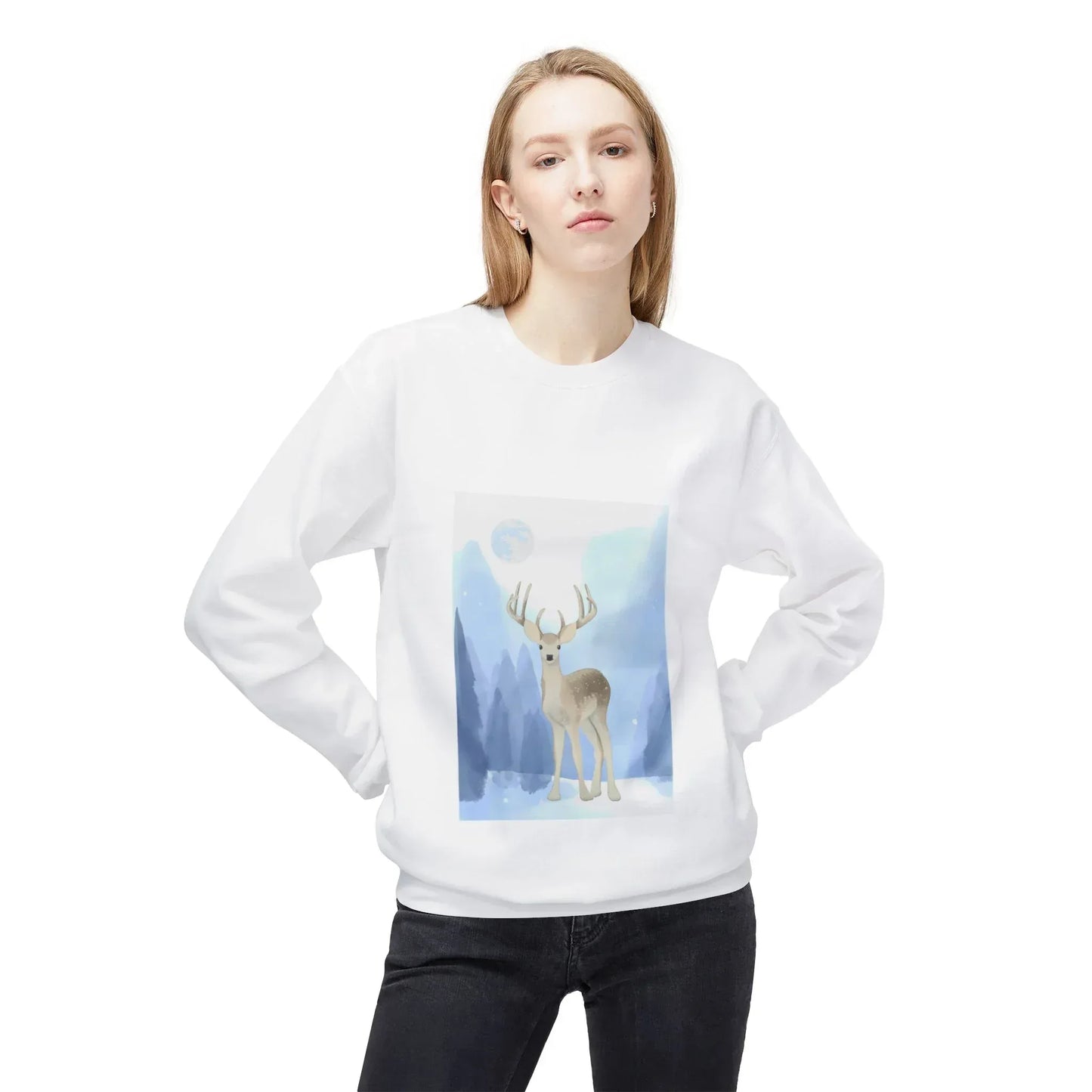 Winter Deer Unisex Fleece Crewneck Sweatshirt - Ideal Gift Cozy Days - The Dreamer's Bookshop.