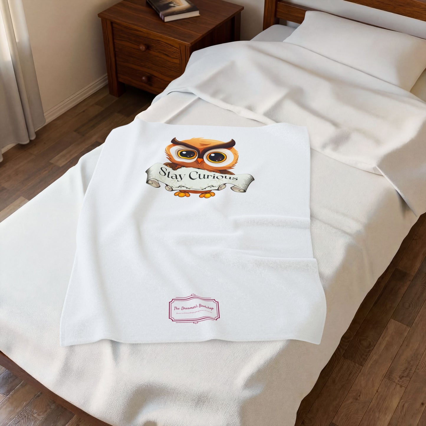 Cozy Velveteen Plush Blanket - "Stay Curious"- Book Lovers and Cozy Nights