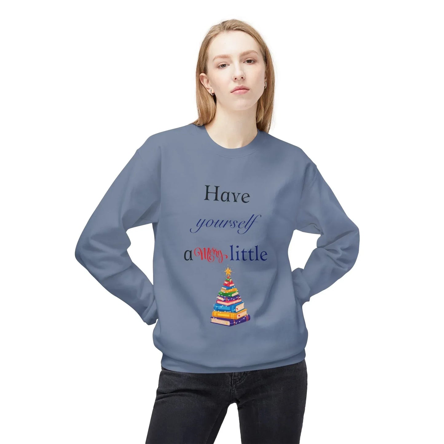 A Merry Little Bookmas - Fleece Crewneck Sweatshirt - Unisex Midweight - The Dreamer's Bookshop.