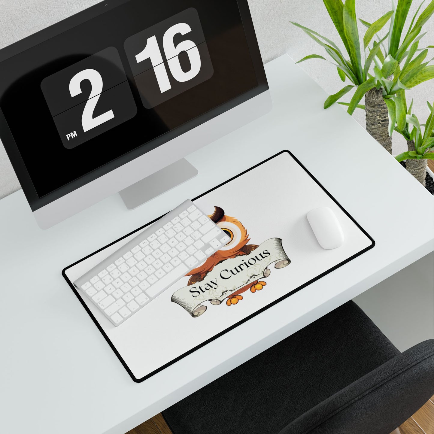 Owl 'Stay Curious' Desk Mat — Inspirational Mousepad