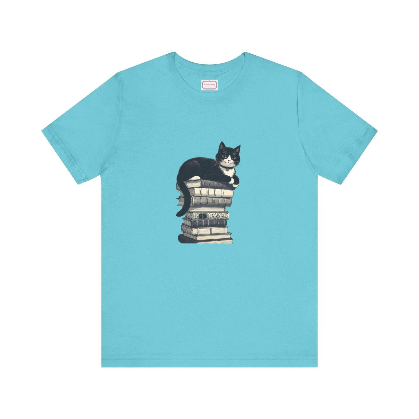 Unisex T-shirt - Vintage Cat Book Stack Booknerds - The Dreamer's Bookshop.