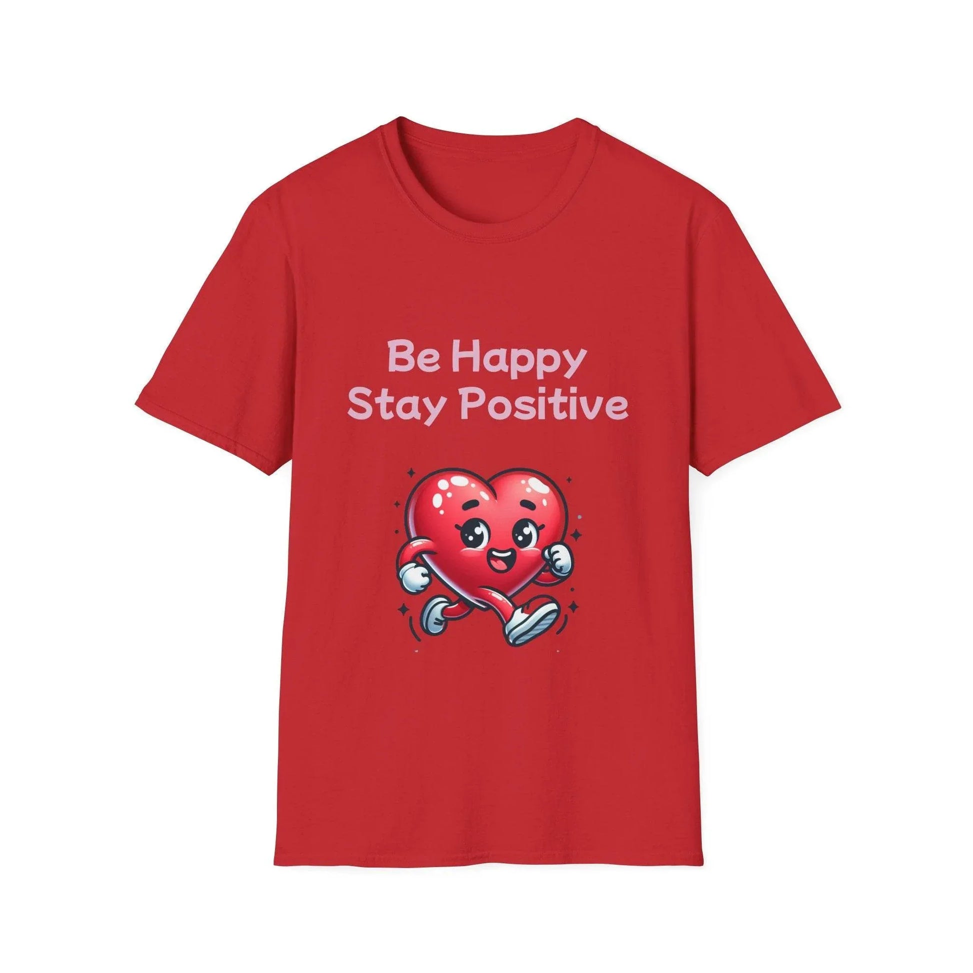 Be Happy Stay Positive Unisex Softstyle T-Shirt - Cheerful Graphic Tee for Everyday Wear - The Dreamer's Bookshop.