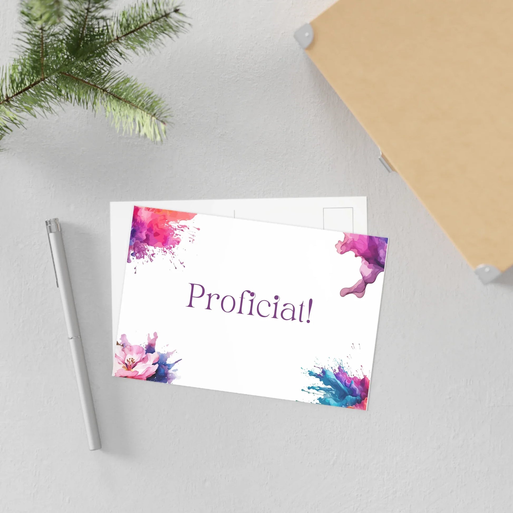 Watercolor Art Exclamation Card "Proficiat" Joyful Print - The Dreamer's Bookshop.