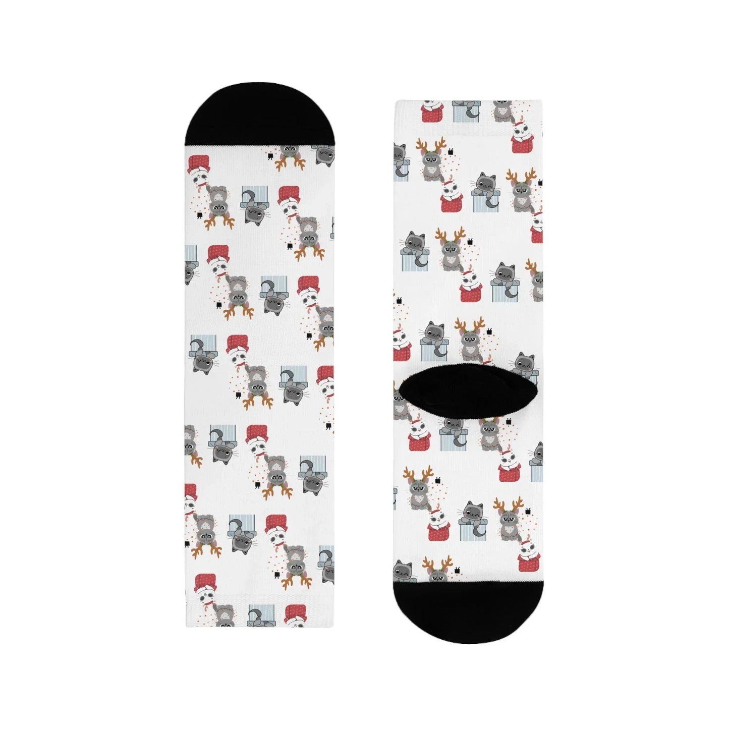 Christmas Cats Crew Socks — Cute Holiday Sublimation Socks - The Dreamer's Bookshop.