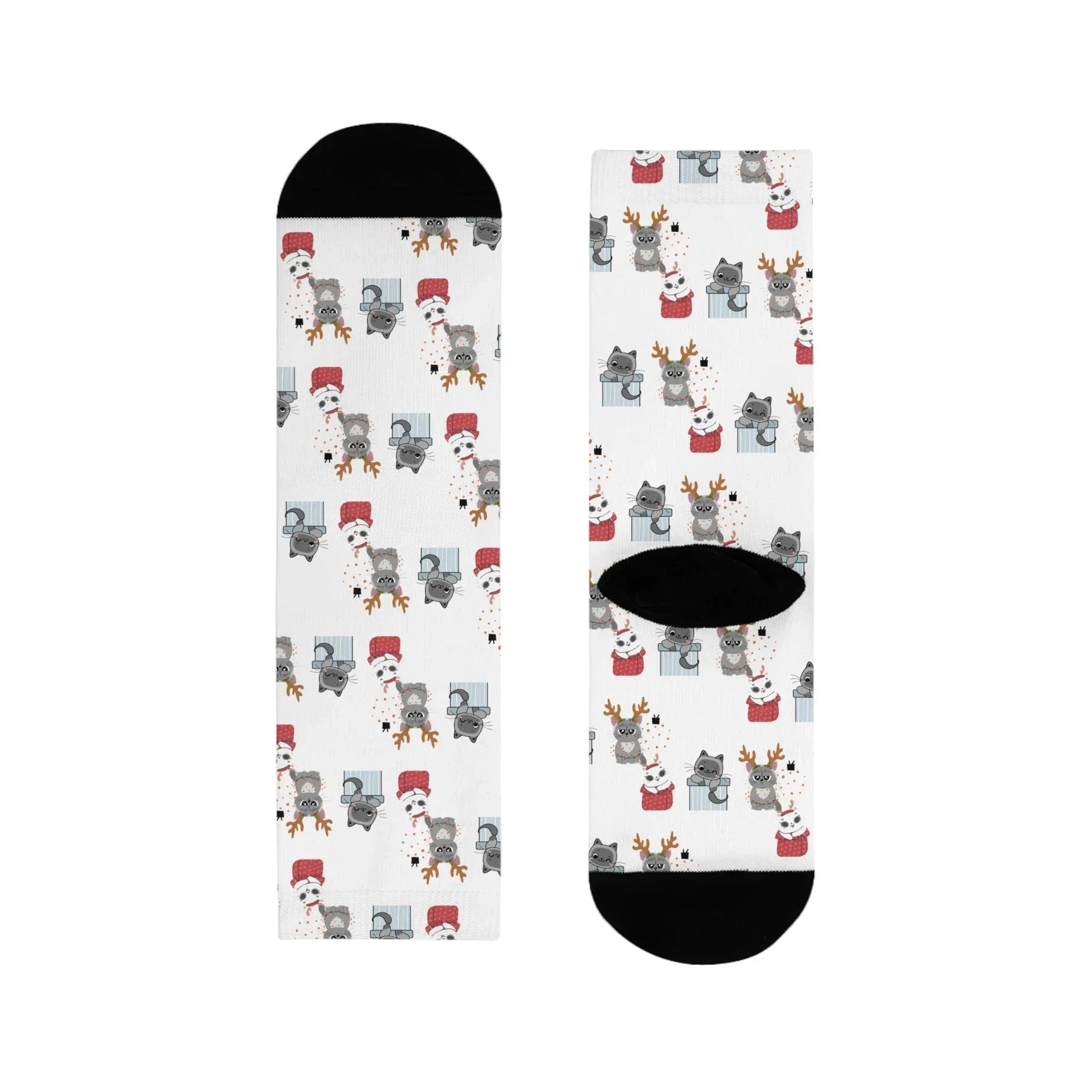 Christmas Cats Crew Socks — Cute Holiday Sublimation Socks - The Dreamer's Bookshop.