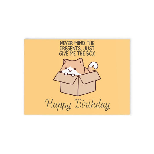 The Dreamer's Bookshop Cute "Give me the Box" Cat Birthday Card - The Dreamer's Bookshop.