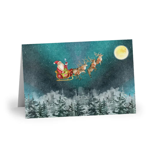 The Dreamer's Bookshop "Flying Santa Sleigh" Christmas Card - The Dreamer's Bookshop.