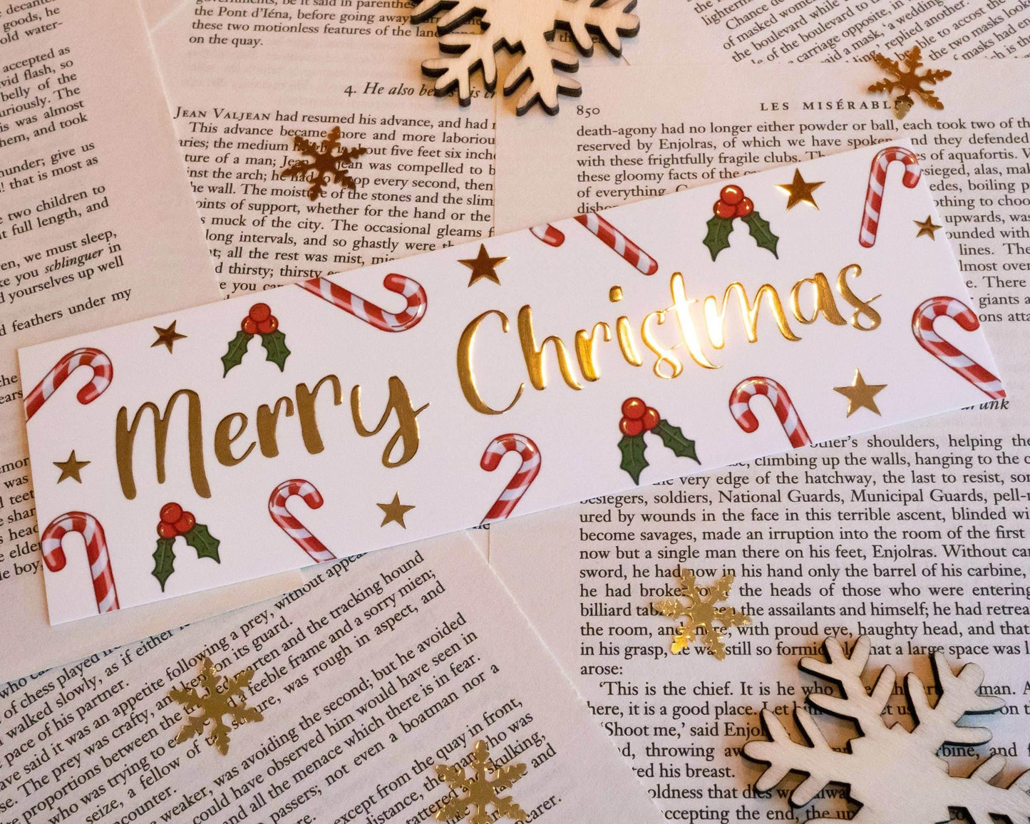 Basically Britt - Gold Foil Christmas Bookmark with Festive Doodles - The Dreamer's Bookshop.