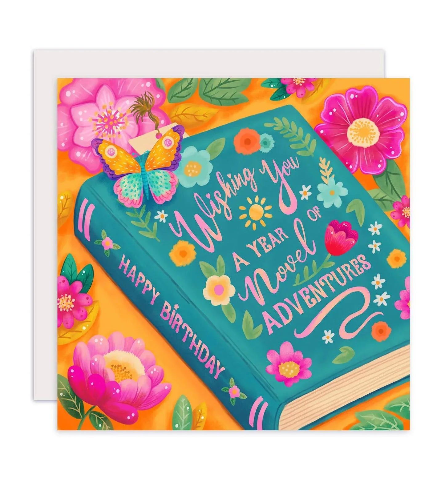 Aniet Illustration - Kaart felicitatie verjaardag boek met bloemen vrolijk - The Dreamer's Bookshop.