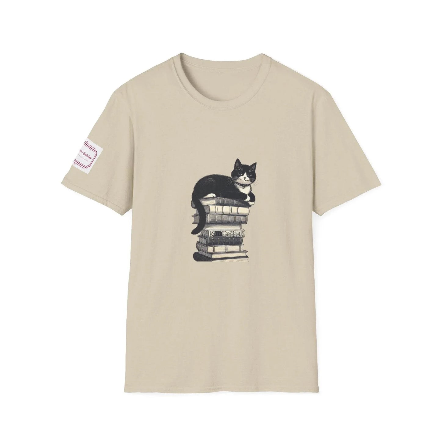 Unisex Softstyle T-Shirt - Vintage Cat Book Stack Bookaddict - The Dreamer's Bookshop.