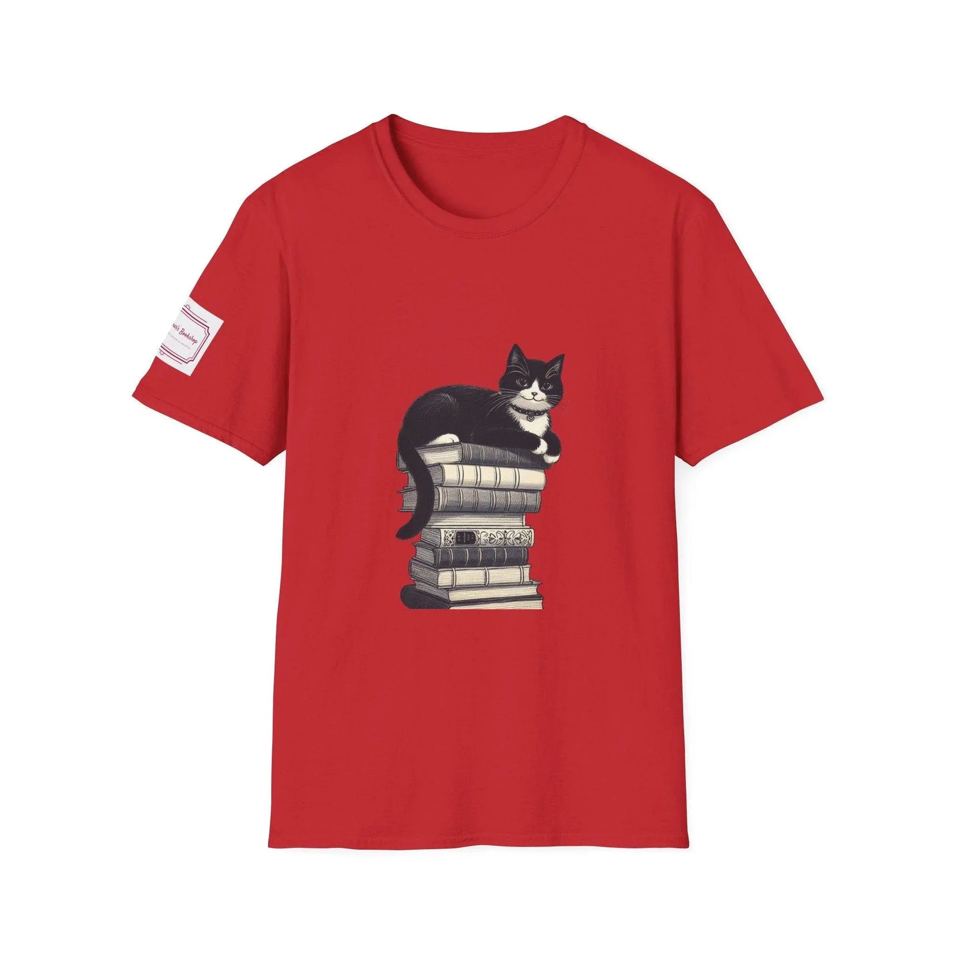 Unisex T-Shirt - Vintage Cat Book Stack for Book Lovers - The Dreamer's Bookshop.