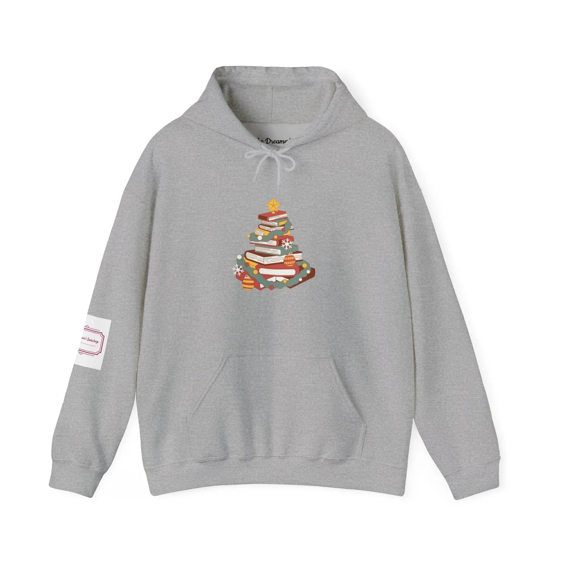 Christmas Book Tree Unisex Hooded Sweatshirt - Cozy Literary Apparel - The Dreamer's Bookshop.