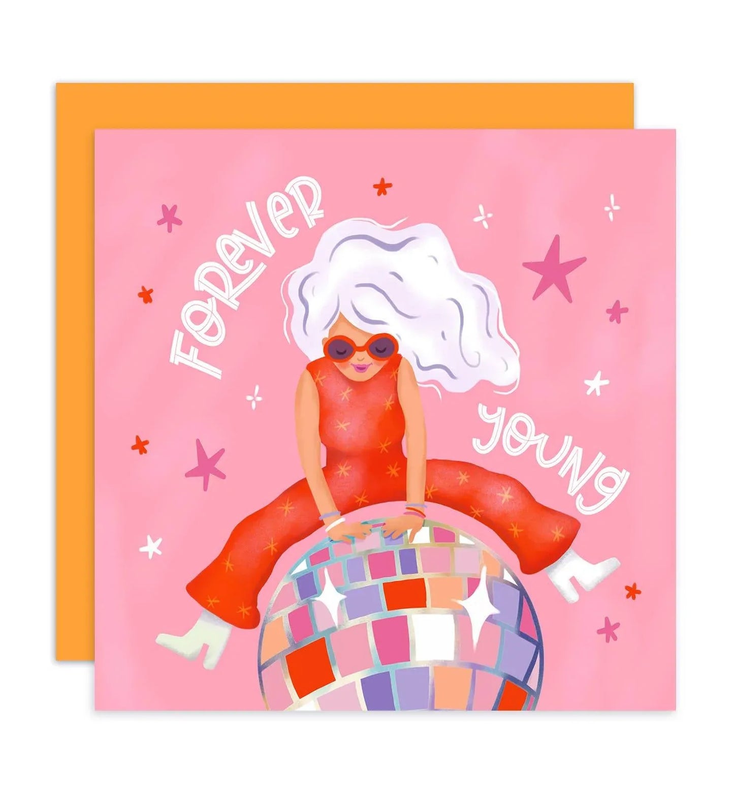 Aniet Illustration - Kaart verjaardag felicitatie vrouw disco forever young roze - The Dreamer's Bookshop.
