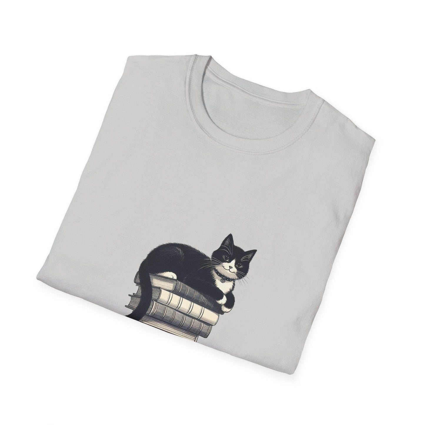 Unisex Softstyle T-Shirt - Vintage Cat Book Stack Bookaddict - The Dreamer's Bookshop.