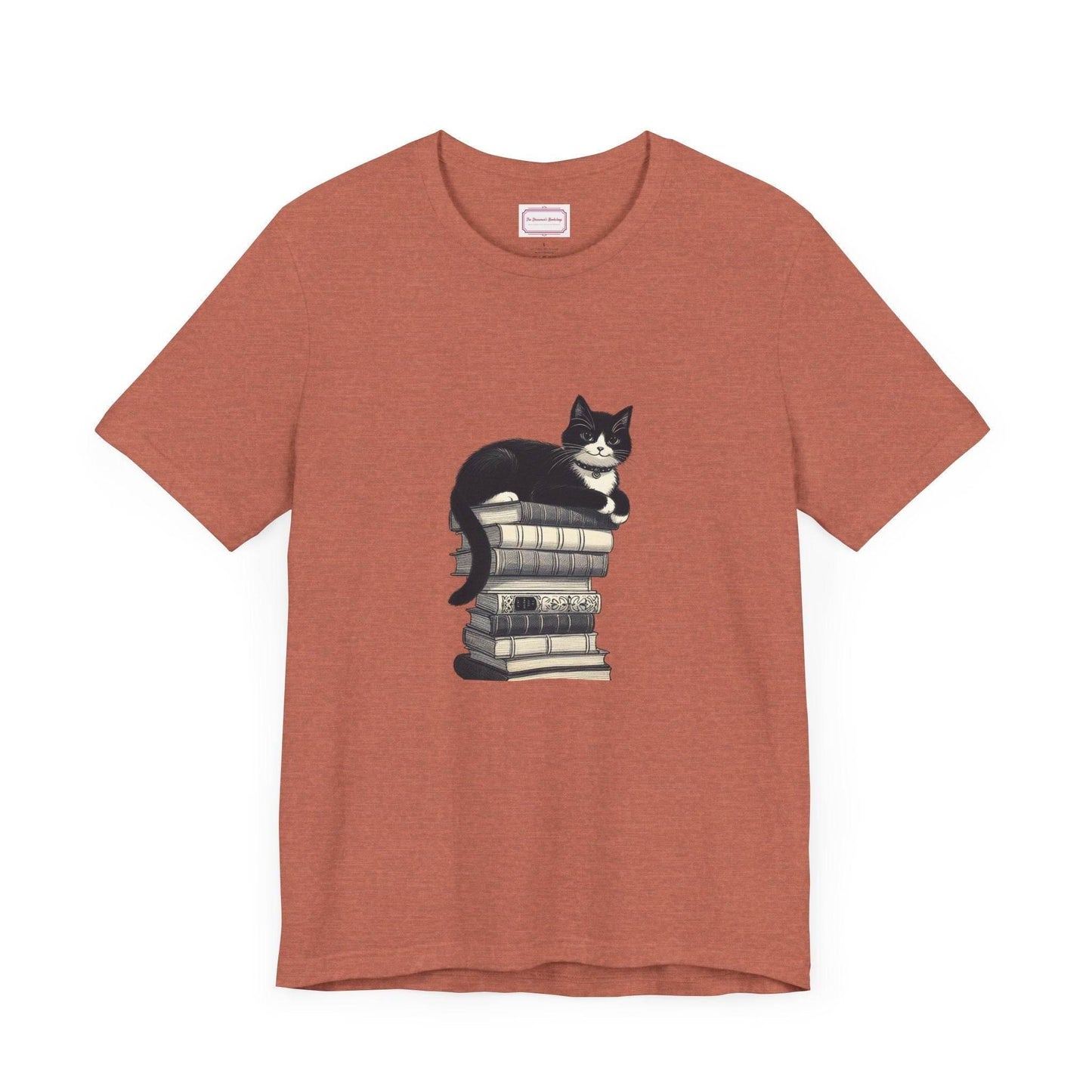Unisex T-shirt - Vintage Cat Book Stack Booknerds - The Dreamer's Bookshop.