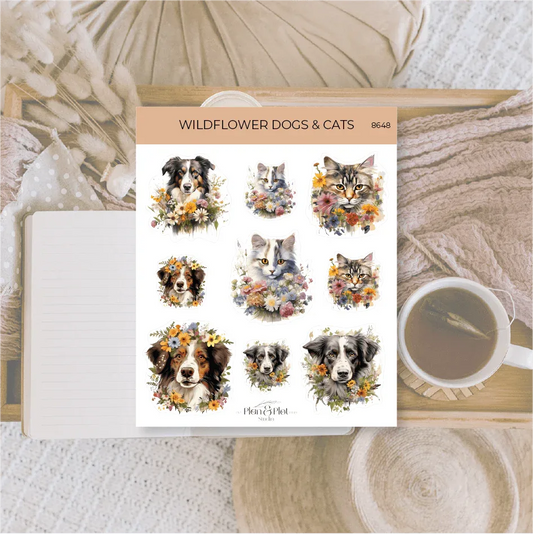 Plan & Plot Studio - Honden en katten met wilde bloemen - stickers - The Dreamer's Bookshop.