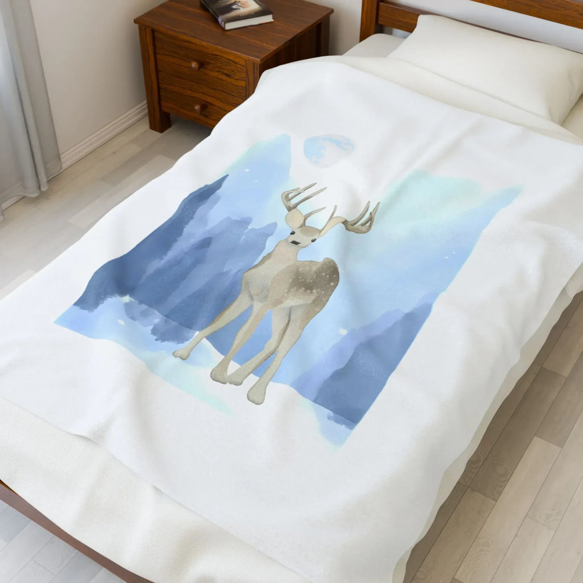 Cozy Velveteen Plush Blanket - "Winter Deer"- Perfect for Book Lovers and Cozy Nights - The Dreamer's Bookshop.