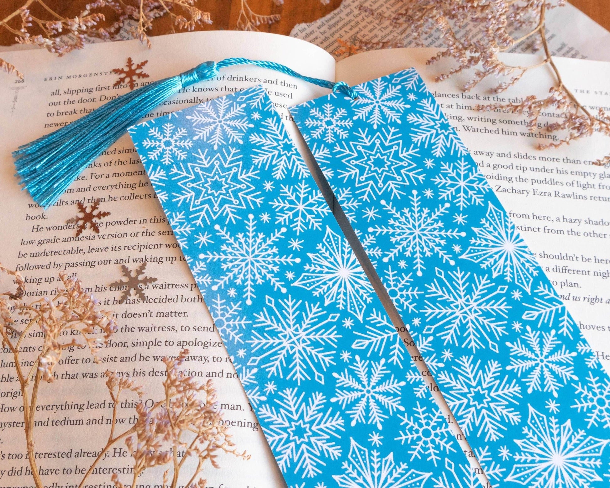 Basically Britt - Blue Winter Bookmark with Snowflakes - The Dreamer's Bookshop.