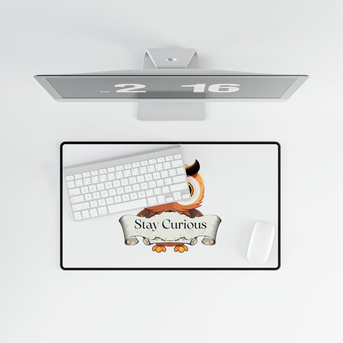 Owl 'Stay Curious' Desk Mat — Inspirational Mousepad