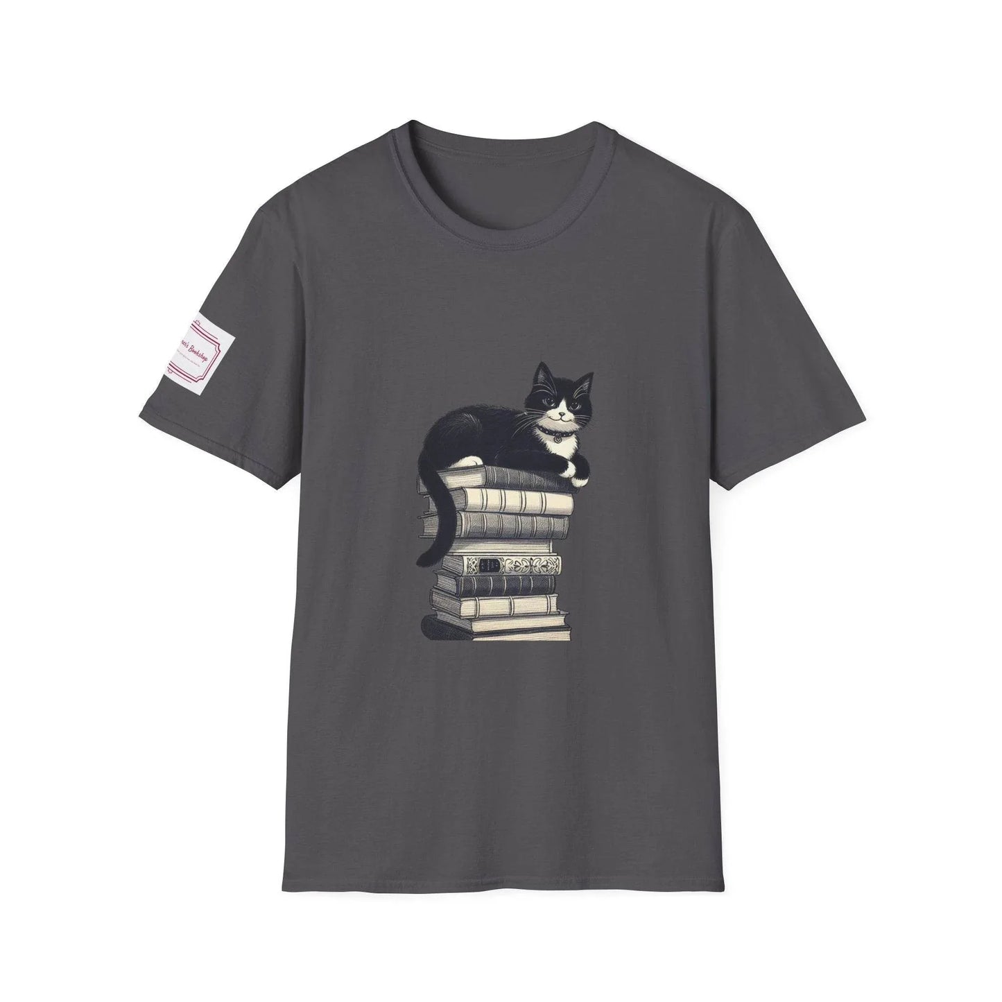 Unisex T-Shirt - Vintage Cat Book Stack for Book Lovers - The Dreamer's Bookshop.