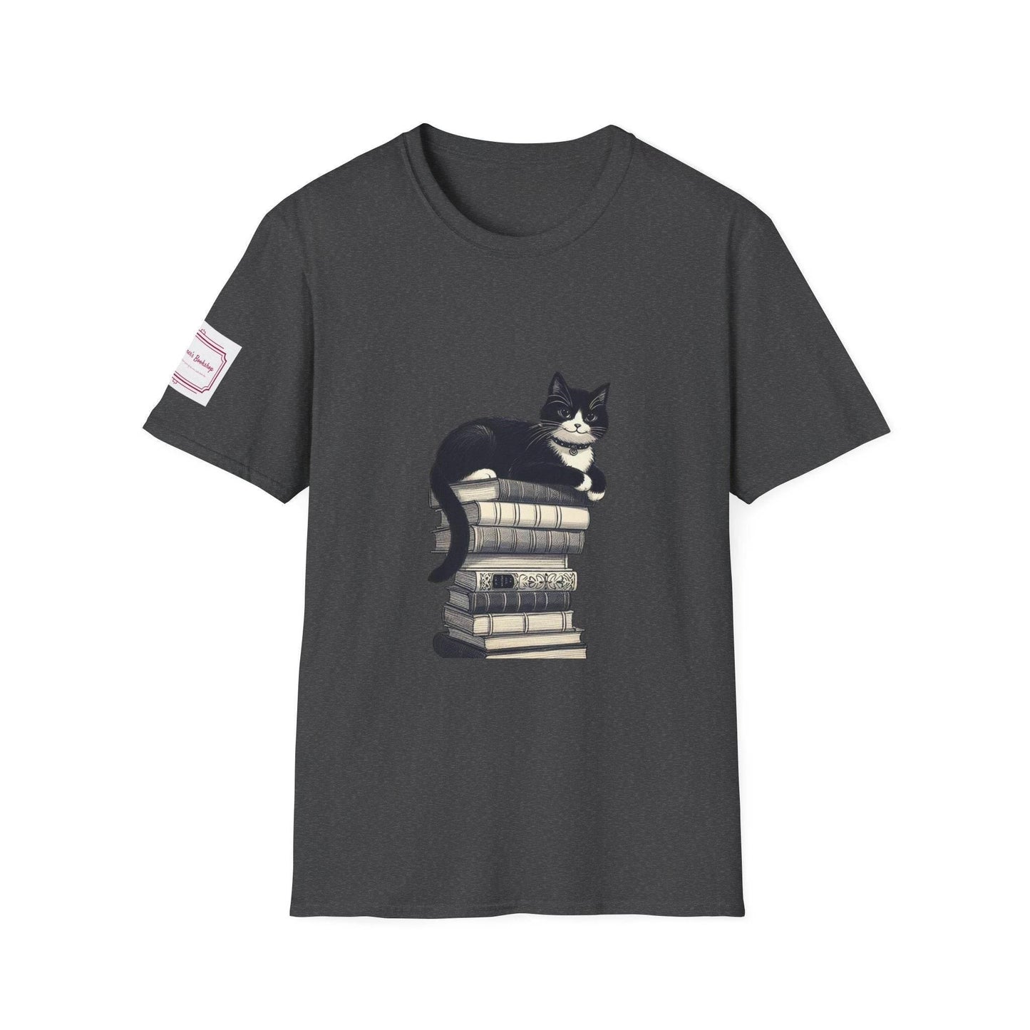 Unisex T-Shirt - Vintage Cat Book Stack for Book Lovers - The Dreamer's Bookshop.