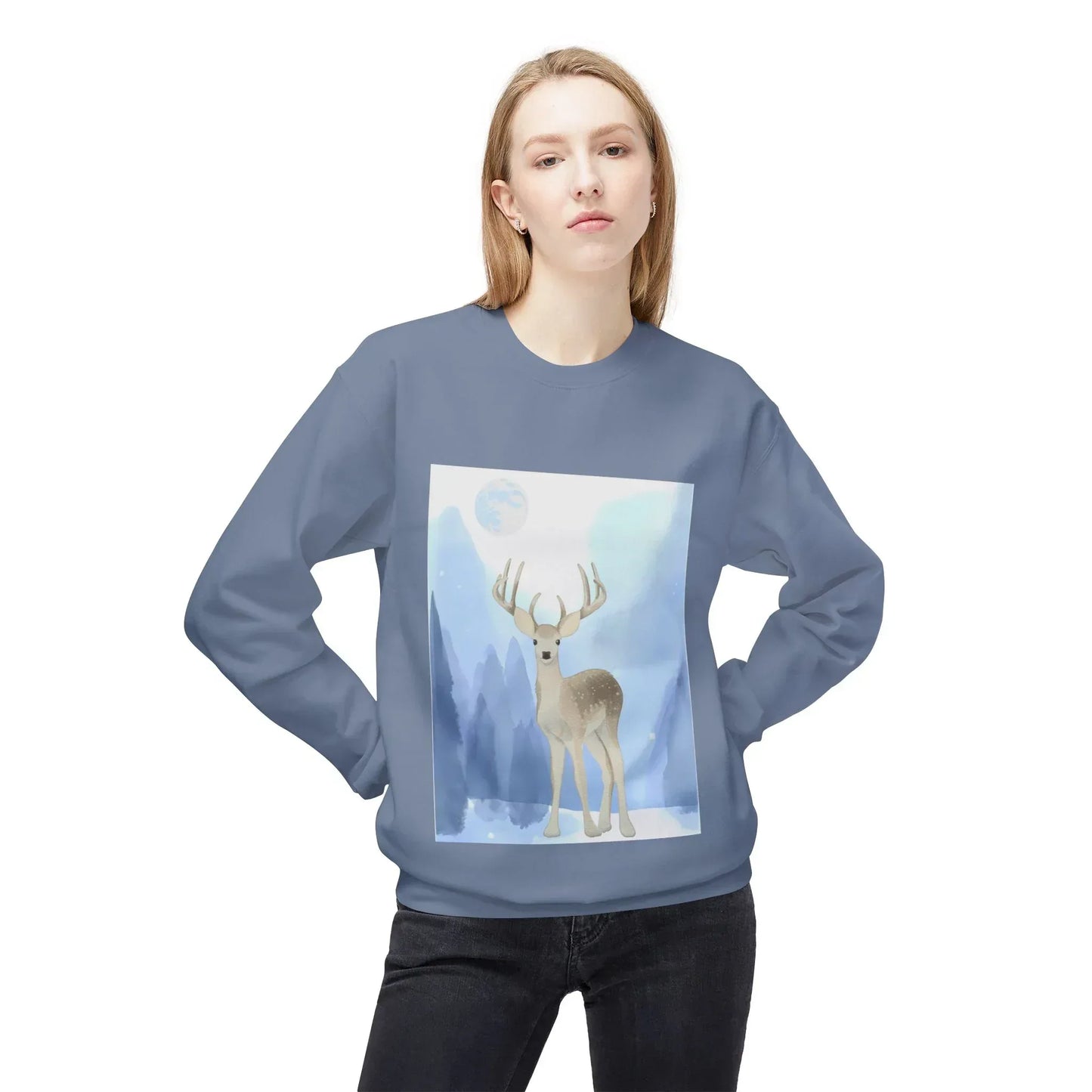 Winter Deer - Unisex Fleece Crewneck Sweatshirt - The Dreamer's Bookshop.