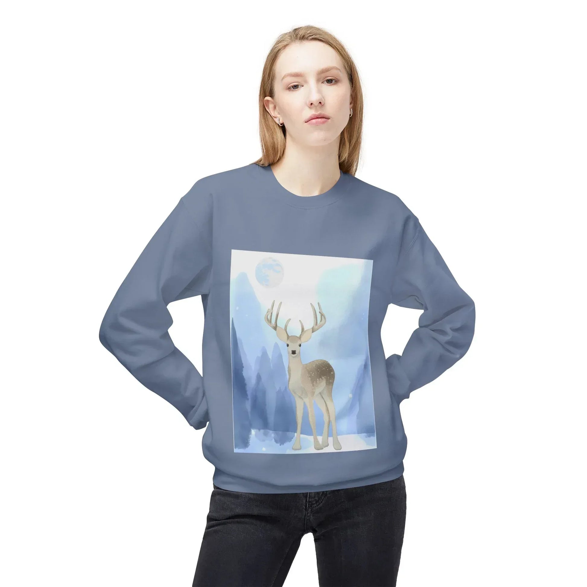 Winter Deer - Unisex Fleece Crewneck Sweatshirt - The Dreamer's Bookshop.