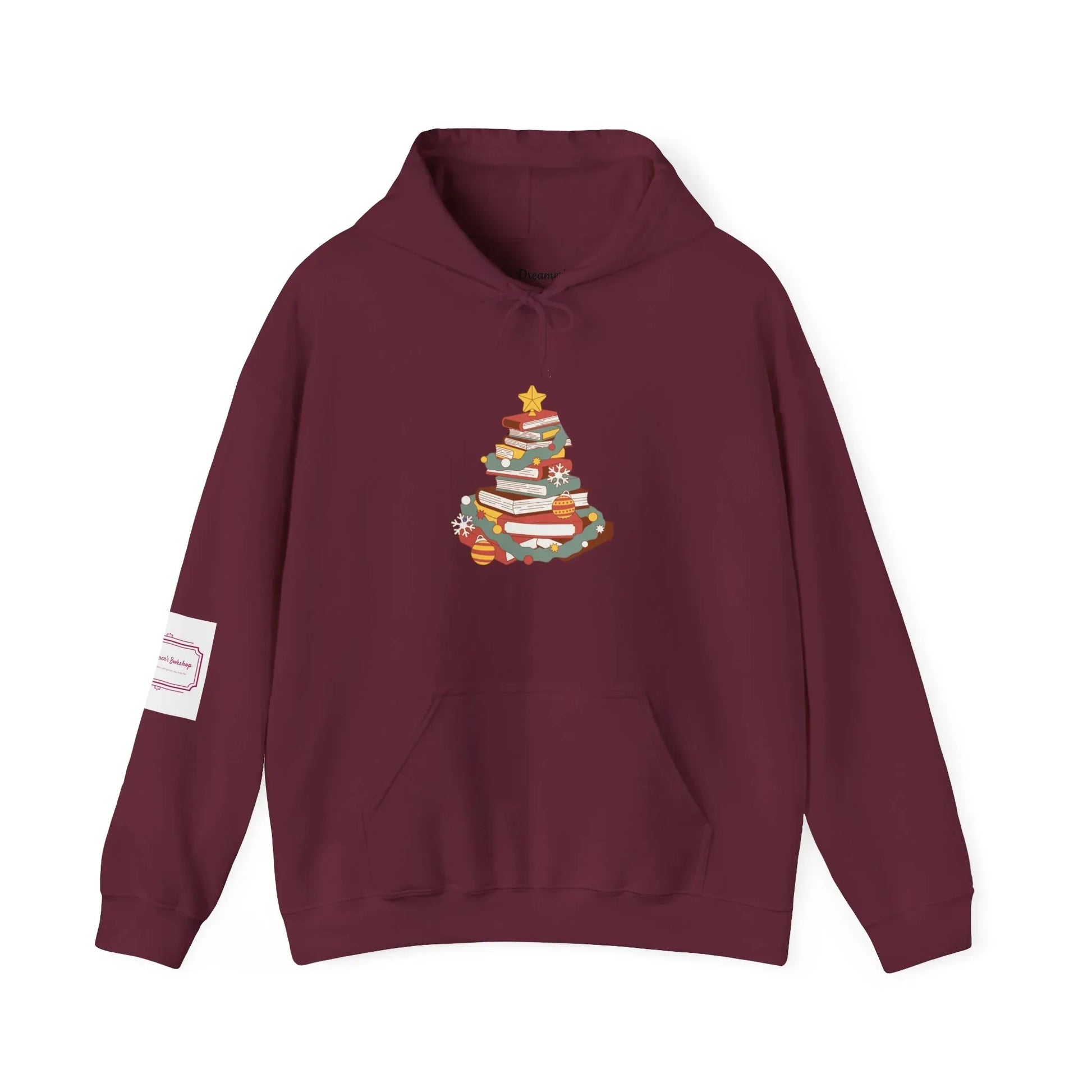 Christmas Book Tree Unisex Hooded Sweatshirt - Cozy Literary Apparel - The Dreamer's Bookshop.