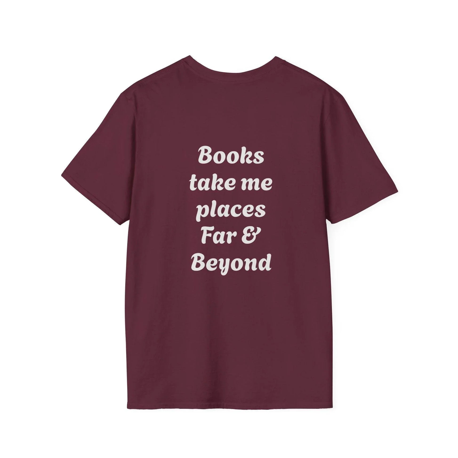 Unisex Softstyle T-Shirt - 'I'm a Traveller of Worlds' & 'Books Take Me Places Far & Beyond' - The Dreamer's Bookshop.