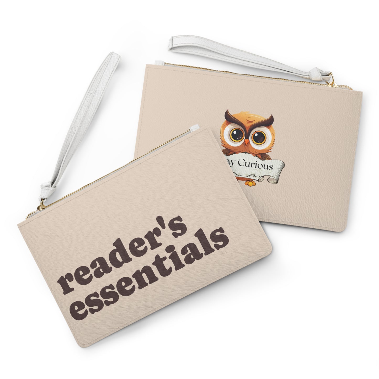 Reader's Essentials Clutch Bag — 'Stay Curious' Owl Wristlet for Book Lovers