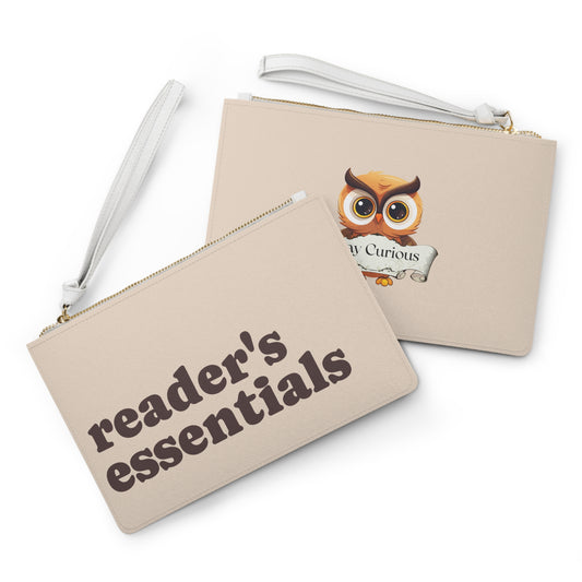 Reader's Essentials Clutch Bag — 'Stay Curious' Owl Wristlet for Book Lovers