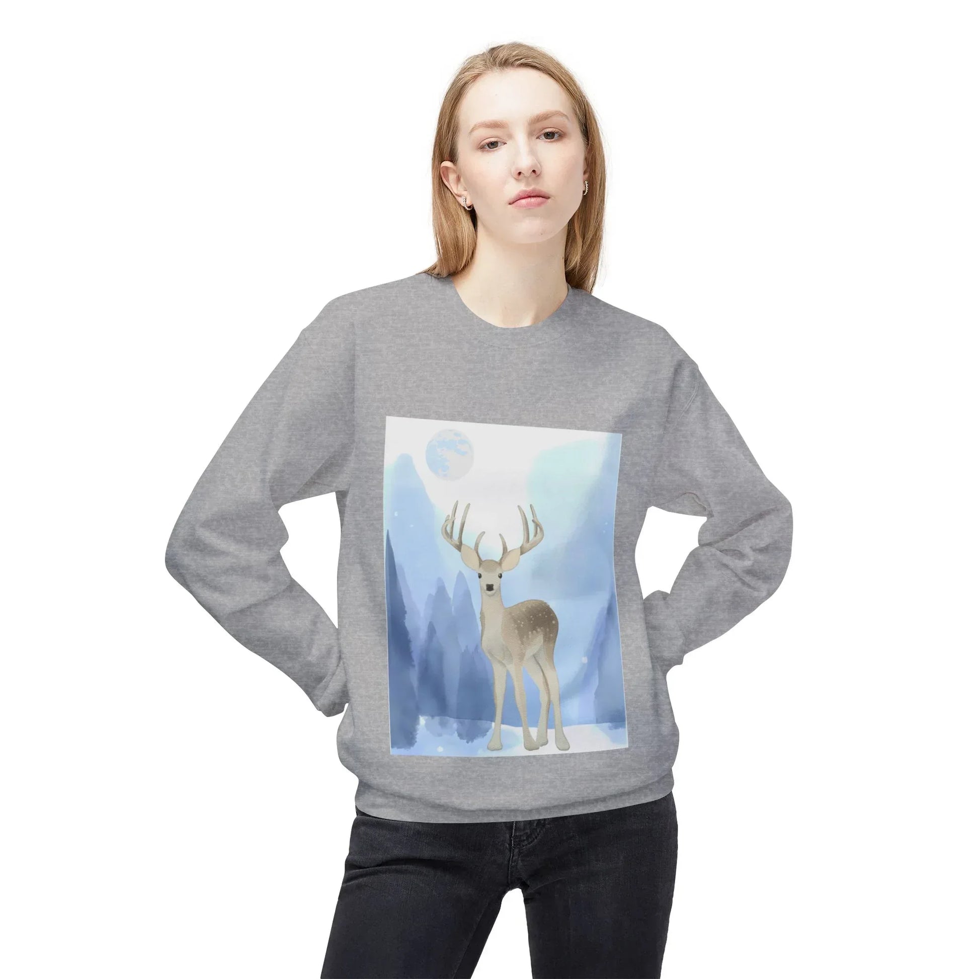 Winter Deer - Unisex Fleece Crewneck Sweatshirt - The Dreamer's Bookshop.