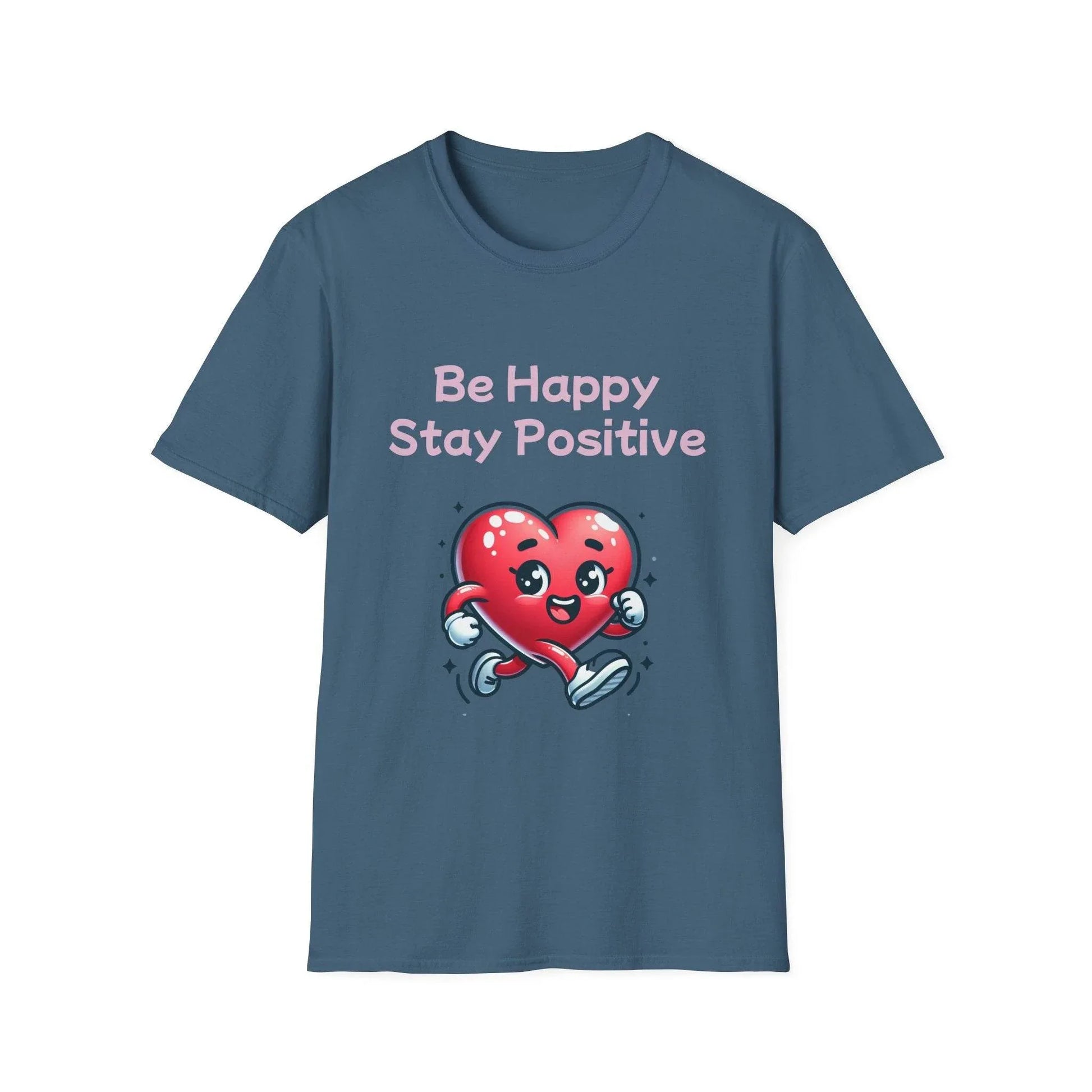 Be Happy Stay Positive Unisex Softstyle T-Shirt - Cheerful Heart Design - The Dreamer's Bookshop.