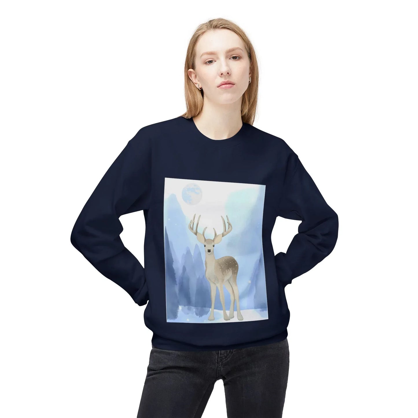 Winter Deer - Unisex Fleece Crewneck Sweatshirt - The Dreamer's Bookshop.