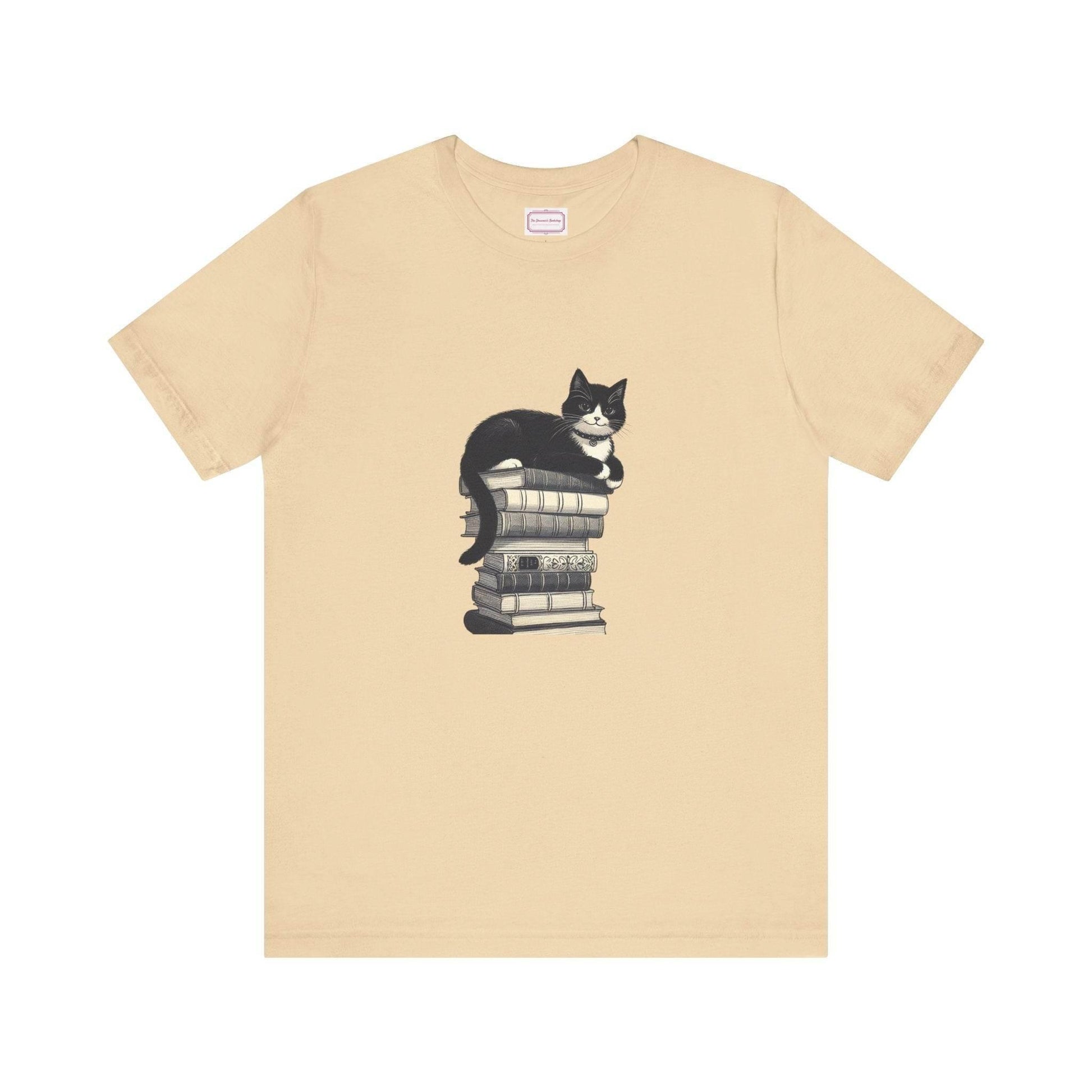 Unisex T-shirt - Vintage Cat Book Stack Booknerds - The Dreamer's Bookshop.