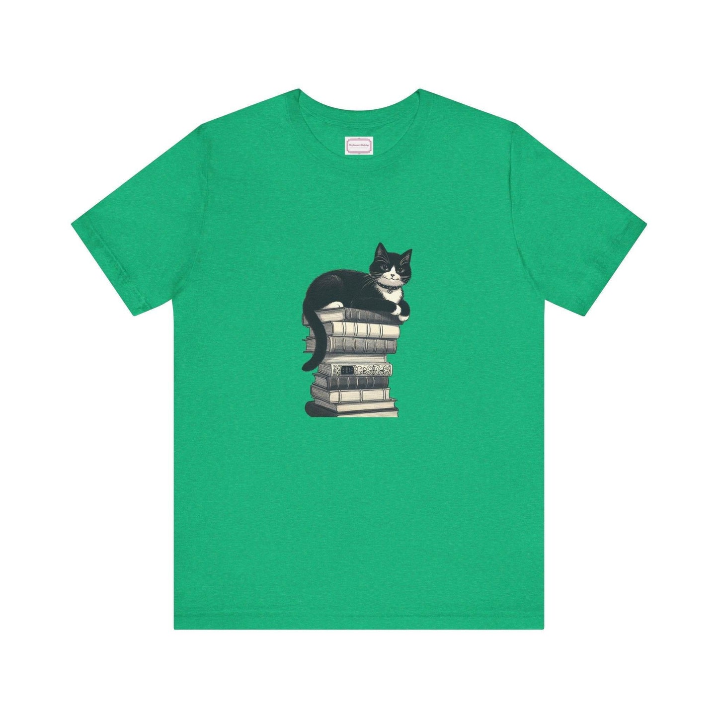 Unisex T-shirt - Vintage Cat Book Stack Booknerds - The Dreamer's Bookshop.
