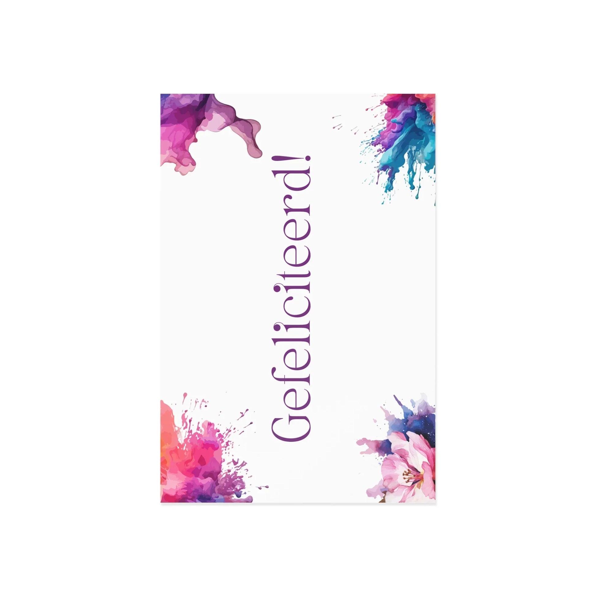 Watercolor Art Exclamation Card "Gefeleciteerd" Joyful Print - The Dreamer's Bookshop.