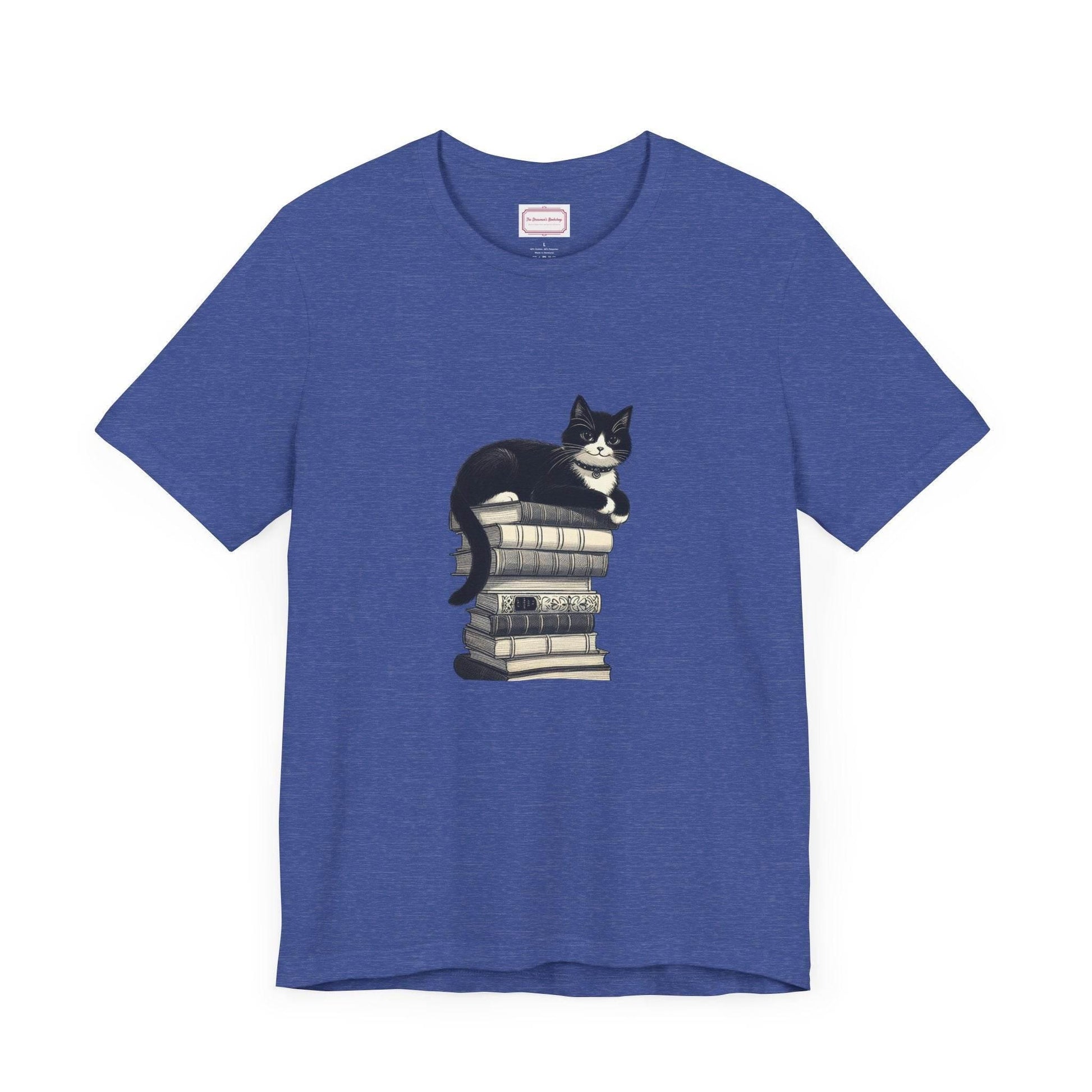 Unisex T-shirt - Vintage Cat Book Stack Booknerds - The Dreamer's Bookshop.