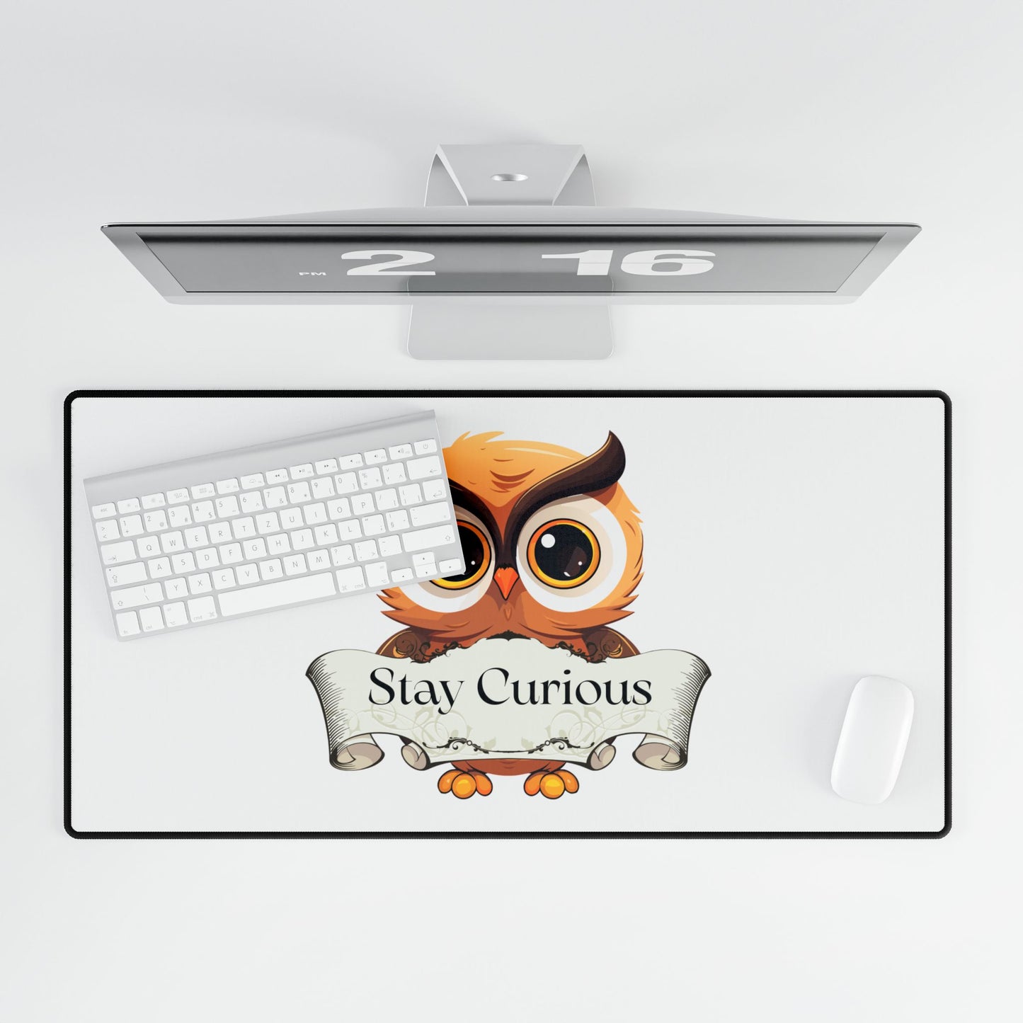 Owl 'Stay Curious' Desk Mat — Inspirational Mousepad