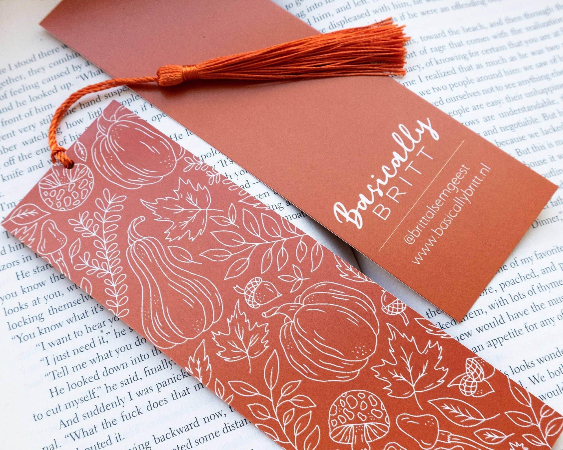 Basically Britt - Orange Autumn Bookmark with Cozy Fall Vibes - The Dreamer's Bookshop.