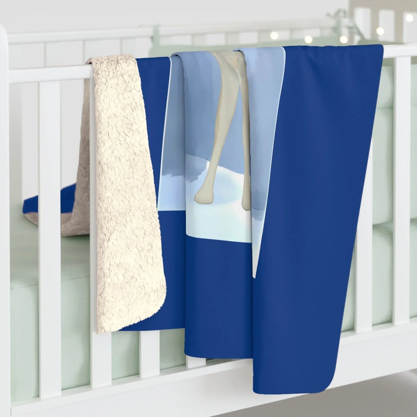Cozy Sherpa Fleece Blanket - Blue 'Winter Deer' Design - The Dreamer's Bookshop.