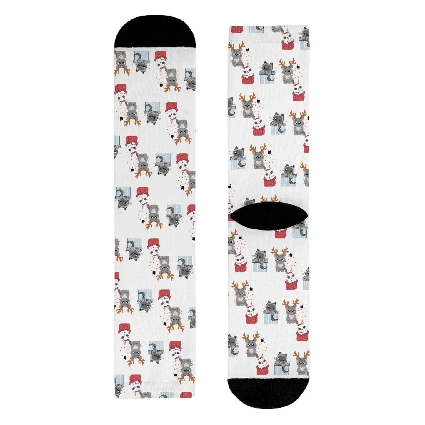 Christmas Cats Crew Socks — Cute Holiday Sublimation Socks - The Dreamer's Bookshop.