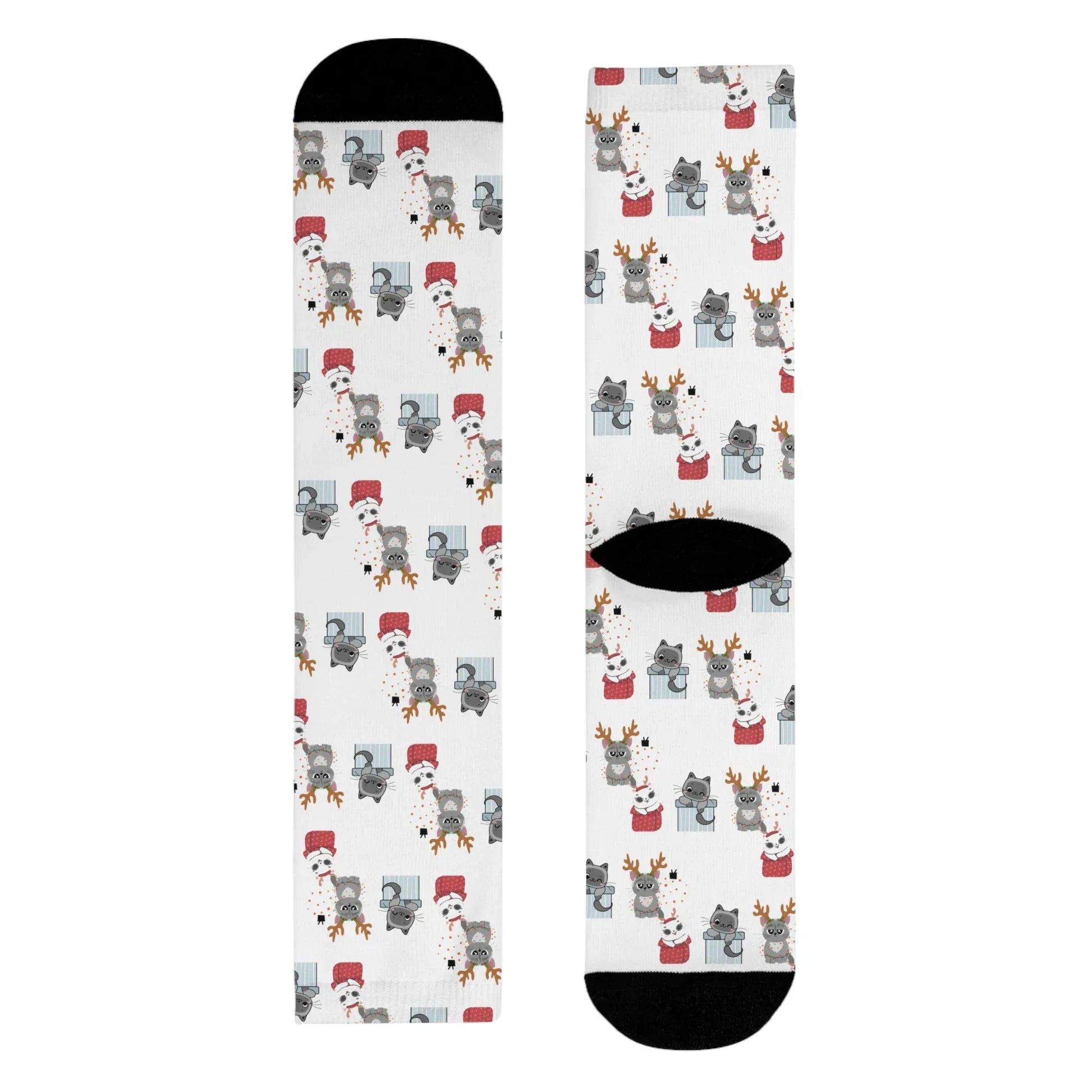 Christmas Cats Crew Socks — Cute Holiday Sublimation Socks - The Dreamer's Bookshop.