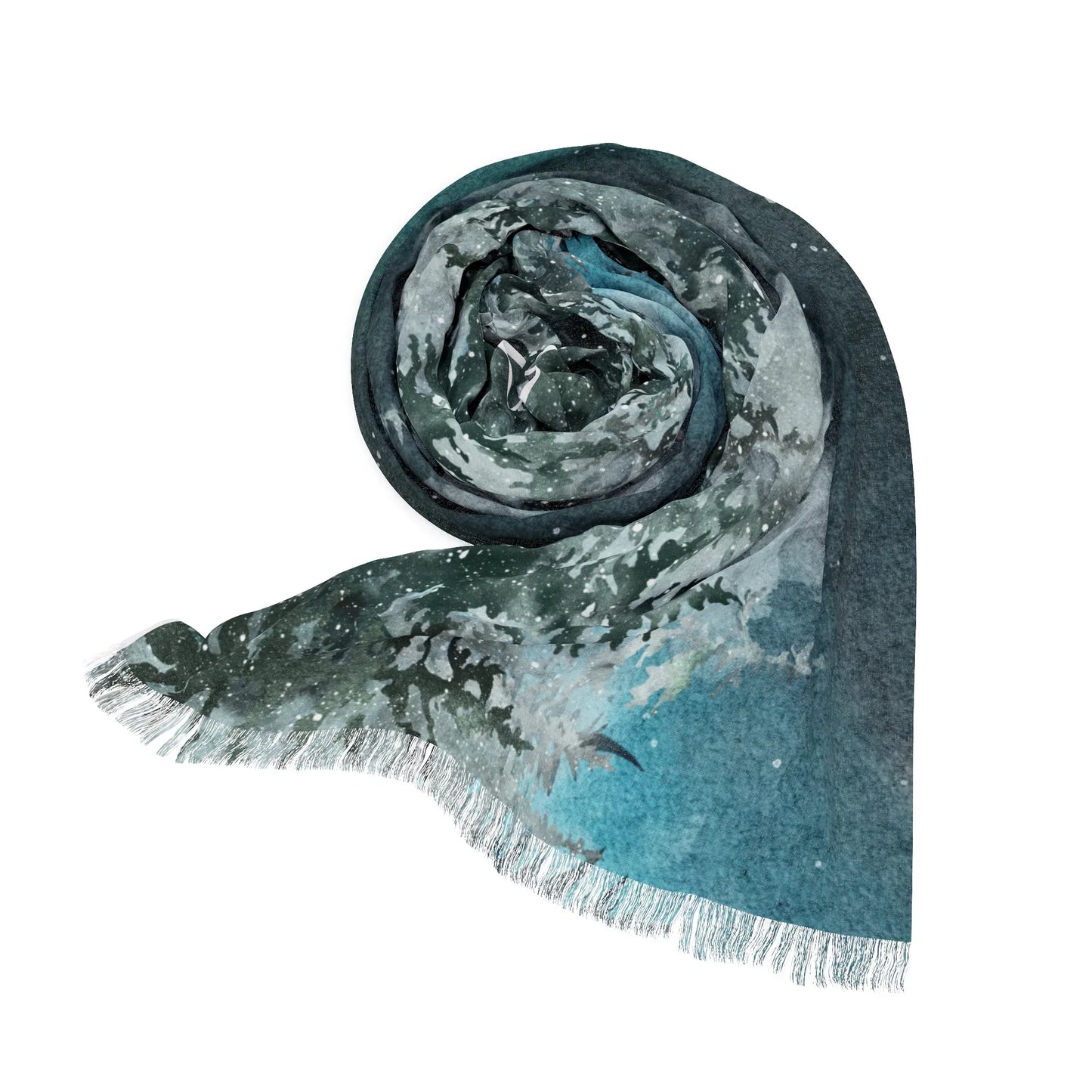 Winter Forest Light Scarf – Snowy Pine Tree Landscape Wrap - The Dreamer's Bookshop.