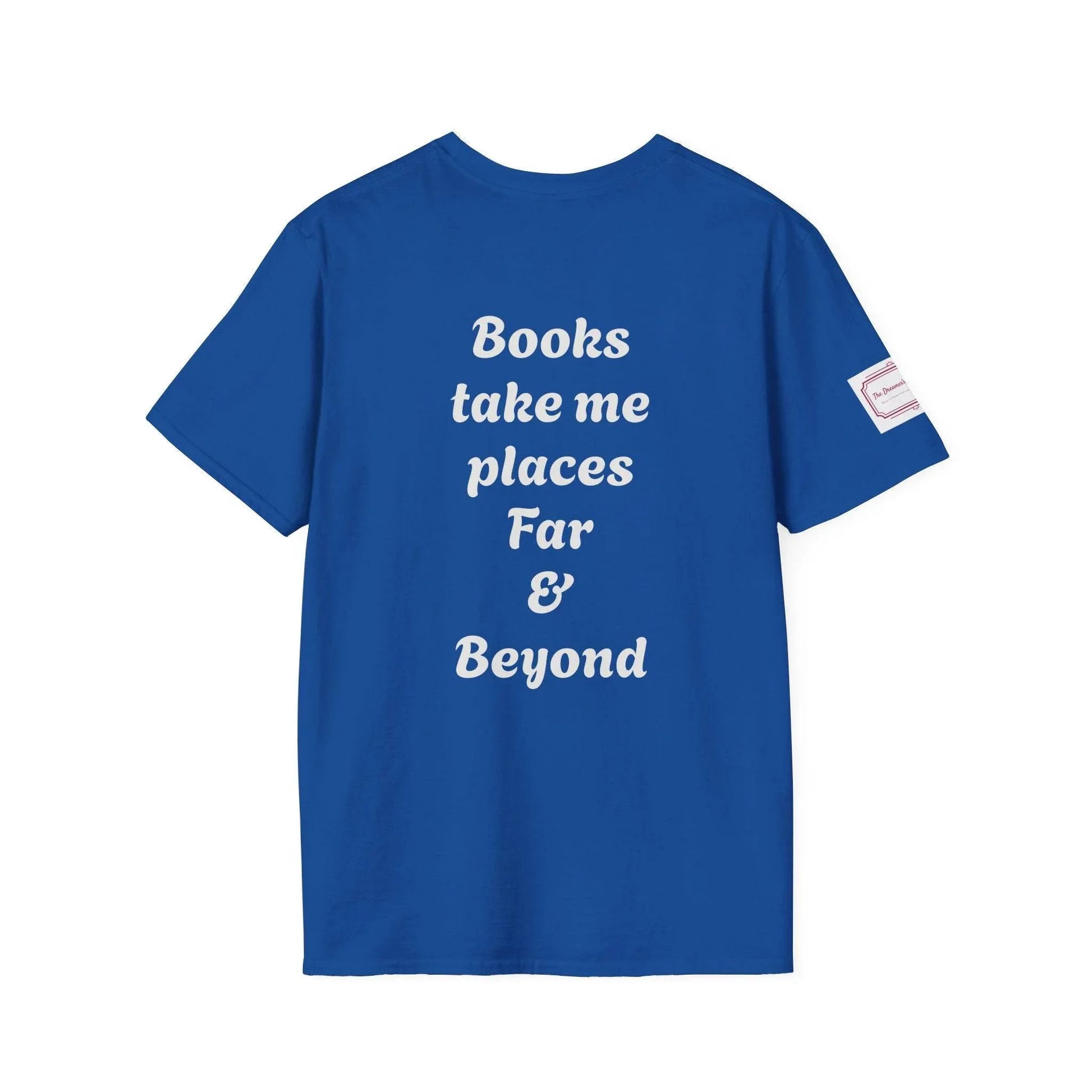 Unisex Softstyle T-Shirt - Traveller of Worlds Design for Book Lovers - The Dreamer's Bookshop.